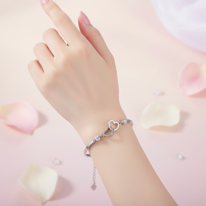 Double Heart Charm Bracelet